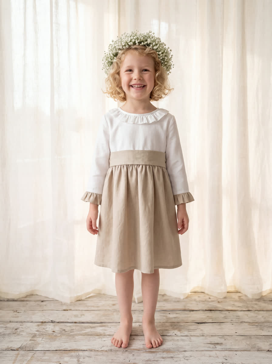 Vestido comunión niña Carlota volante beig