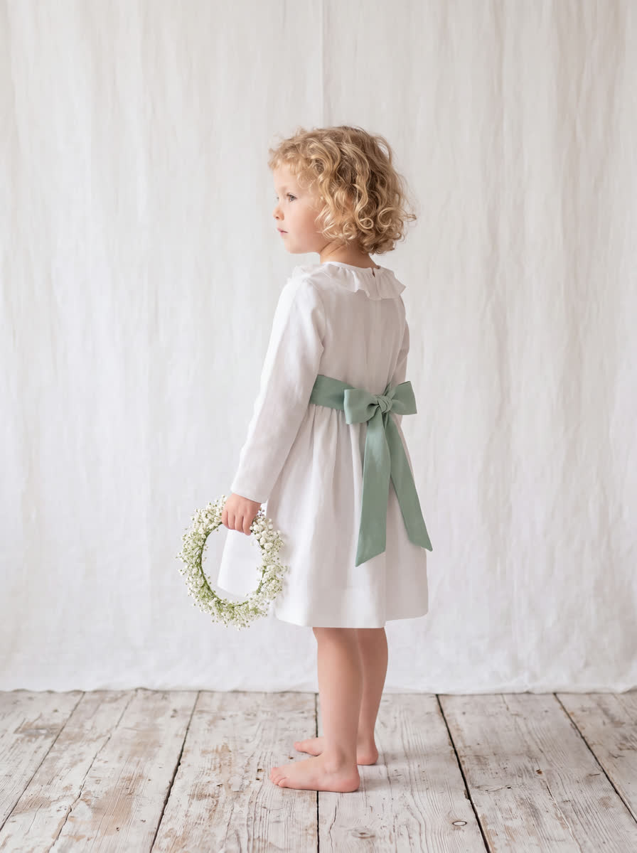 Vestido comunión niña Casilda fajín mint espalda