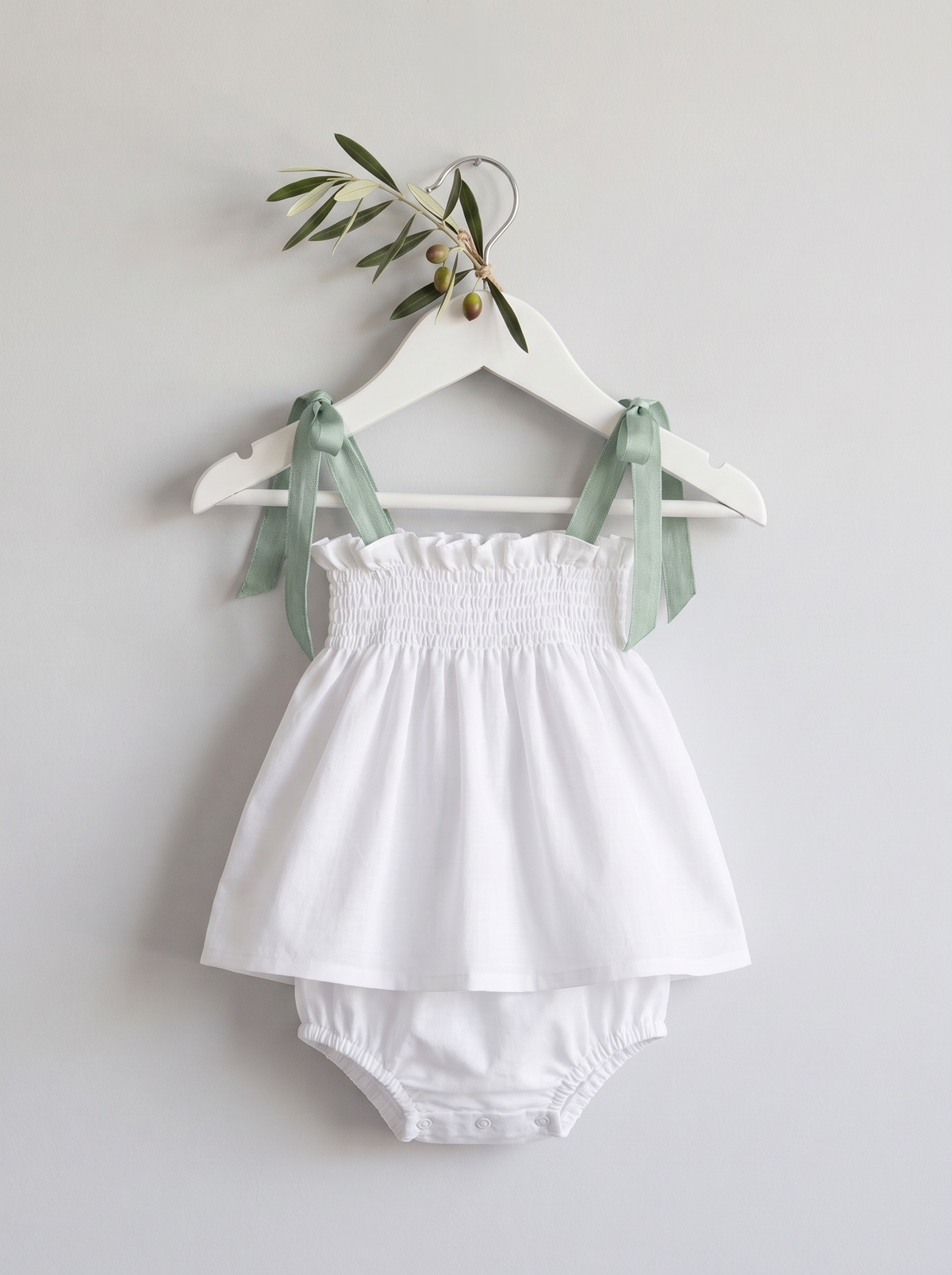 Carla bautizo blanco cinta mint algodon