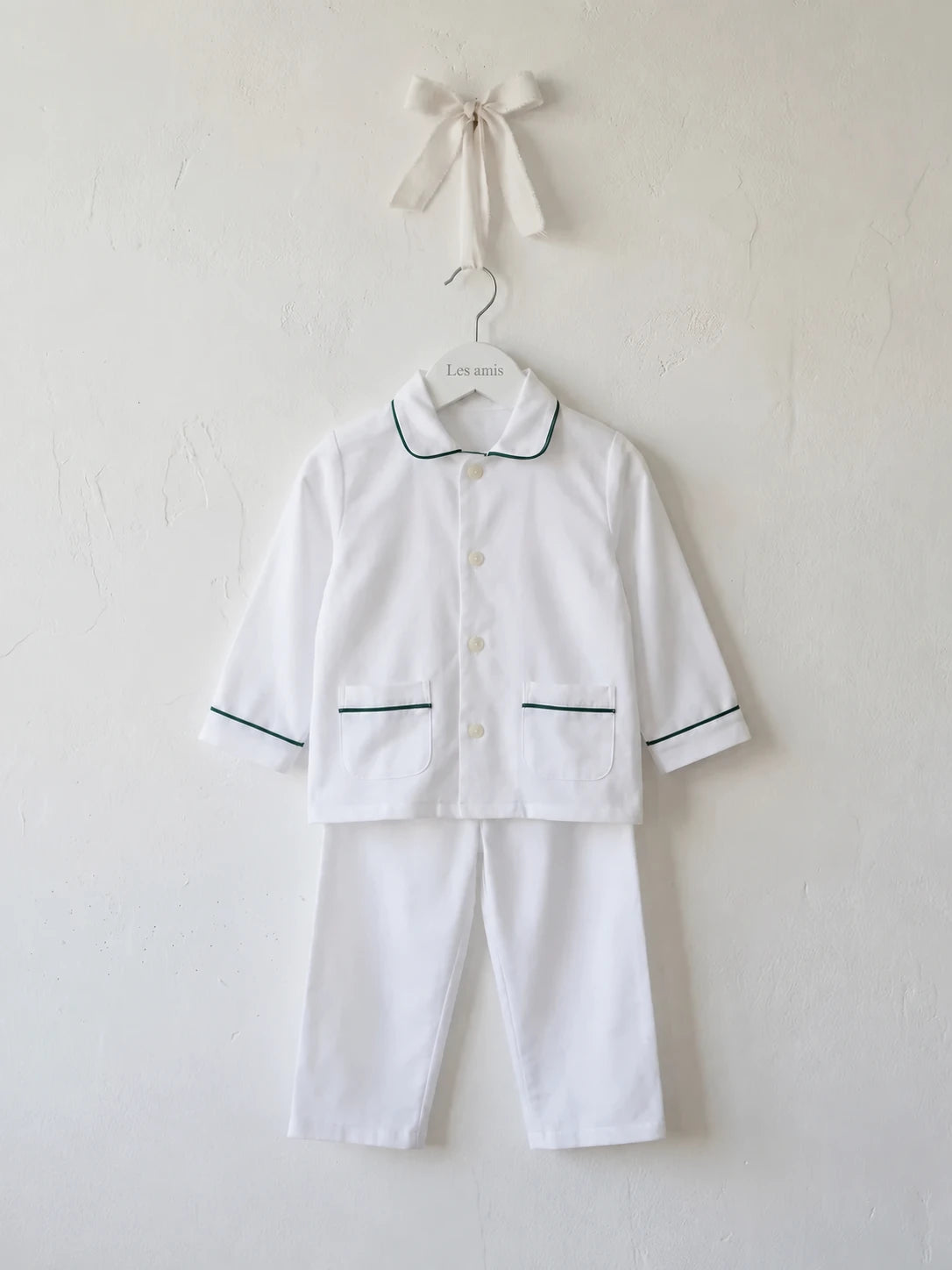 Pijama Niño Oxford Blanco Vivo Verde Botella
